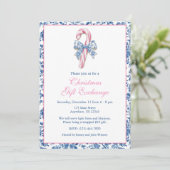 Blue & Pink Chinoiserie Toile Weihnachts Candy Can Einladung (Stehend Vorderseite)