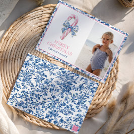 Blue & Pink Chinoiserie Toile Weihnachts Candy Can Feiertagskarte