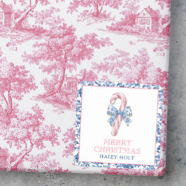 Blue & Pink Chinoiserie Toile Weihnachts Candy Can Quadratischer Aufkleber