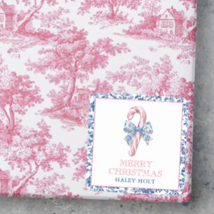 Blue & Pink Chinoiserie Toile Weihnachts Candy Can Quadratischer Aufkleber