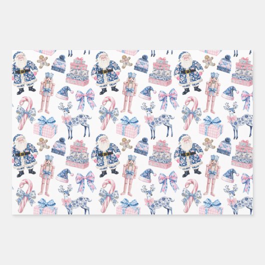 Blue & Pink Chinoiserie Weihnachten Geschenkpapier Set (Vorderseite 3)