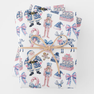 Blue & Pink Chinoiserie Weihnachten Geschenkpapier Set