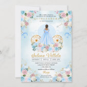 Blue & Pink Cinderella Carriage Quinceañera Einladung (Vorderseite)