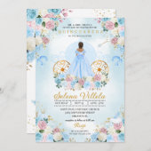 Blue & Pink Cinderella Carriage Quinceañera Einladung (Vorne/Hinten)