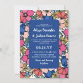 Blue Pink Coral Blume Frühjahrssommer Hochzeit Einladung (Vorderseite)