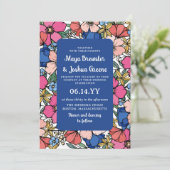 Blue Pink Coral Blume Frühjahrssommer Hochzeit Einladung (Stehend Vorderseite)