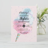 Blue Pink Cotton Candy Bronze Gold Glitzer Geburts Einladung (Stehend Vorderseite)