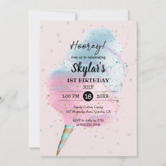 Blue Pink Cotton Candy Bronze Gold Glitzer Geburts Einladung