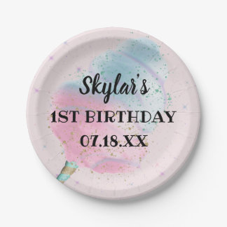 Blue Pink Cotton Candy Bronze Gold Glitzer Geburts Pappteller