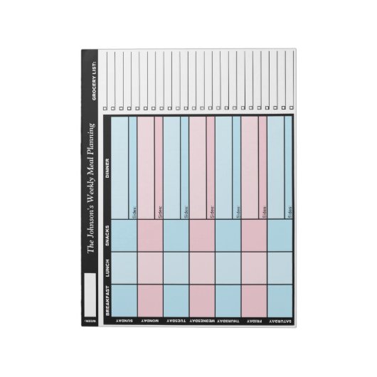 Blue & Pink Custom Weekly Meal Planning Notepad Notizblock (Rotiert)