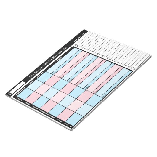Blue & Pink Custom Weekly Meal Planning Notepad Notizblock (angewinkelt)