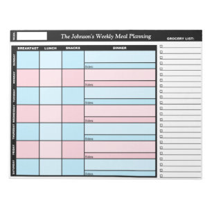 Blue & Pink Custom Weekly Meal Planning Notepad Notizblock
