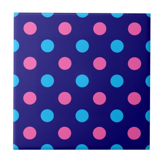 Blue Pink Cyan Polka Dot Pattern Fliese (Vorderseite)