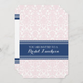 Blue Pink Damask Bridal Lunch Einladungskarten (Vorne/Hinten)