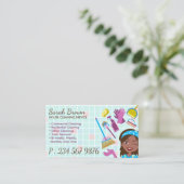 Blue Pink Dark Skin Janitorial Lady House Reinigun Visitenkarte (Stehend Vorderseite)