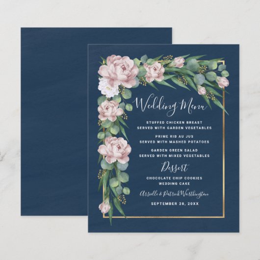 Blue Pink Dusty Rose Gold Wedelkarten (Vorne/Hinten)