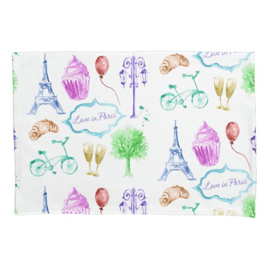 Blue Pink Eiffel Tower Paris Kissenbezug (Vorderseite-Links)