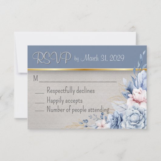 Blue & Pink Elegance Wedding RSVP Karte (Vorderseite)