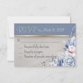 Blue & Pink Elegance Wedding RSVP Karte