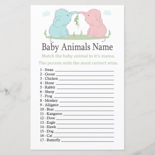 Blue Pink Elephant Baby Animes Name Game (Vorderseite)