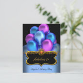 Blue Pink Fabulous Black Gold Balloons Geburtstag Einladung (Stehend Vorderseite)