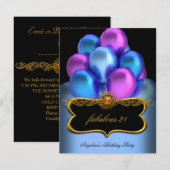 Blue Pink Fabulous Black Gold Balloons Geburtstag Einladung (Vorne/Hinten)