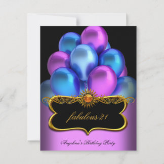 Blue Pink Fabulous Black Gold Balloons Geburtstag Einladung