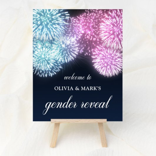 Blue Pink Firework Gender Reveal Willkommen Poster