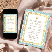 Blue Pink Floral Anand Karaj Punjabi Sikh Wedding Einladung