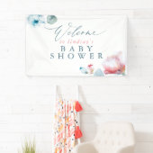 Blue Pink Floral Baby oder Brautparty Willkommen Banner (Insitu)