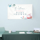 Blue Pink Floral Baby oder Brautparty Willkommen Banner (Messeveranstaltung)