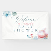 Blue Pink Floral Baby oder Brautparty Willkommen Banner (Horizontal)