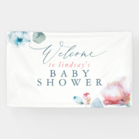 Blue Pink Floral Baby oder Brautparty Willkommen