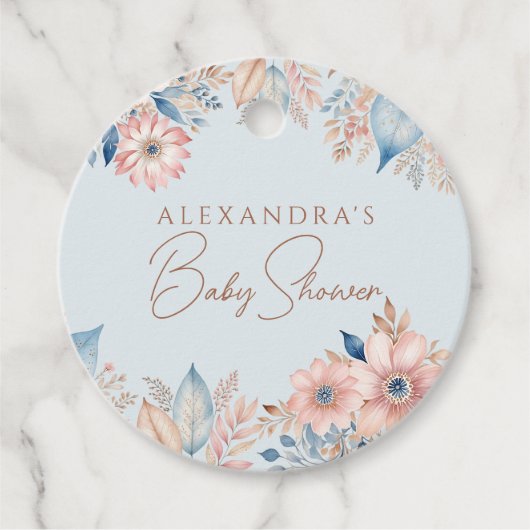 Blue Pink Floral Boho Chic Baby Dusche Danke Geschenkanhänger (Vorderseite)