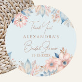 Blue Pink Floral Boho Chic Brautparty Vielen Dank Runder Aufkleber