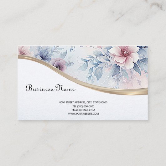 Blue Pink Floral Business Card Visitenkarte (Rückseite)