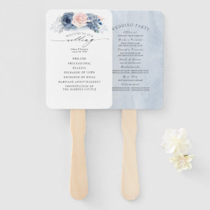 Blue Pink Floral Elegantes Hochzeitsprogramm Fächer