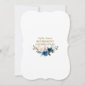 Blue Pink Floral Gold Rentirement Celebration Einladung (Rückseite)