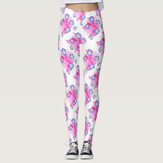 Blue Pink Floral Leggings (Vorderseite)