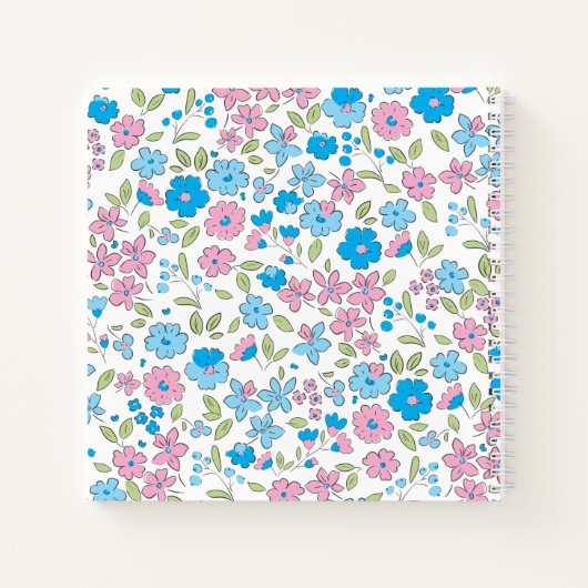Blue Pink Floral Monogram Notebook Journal Notizblock (Rückseite)