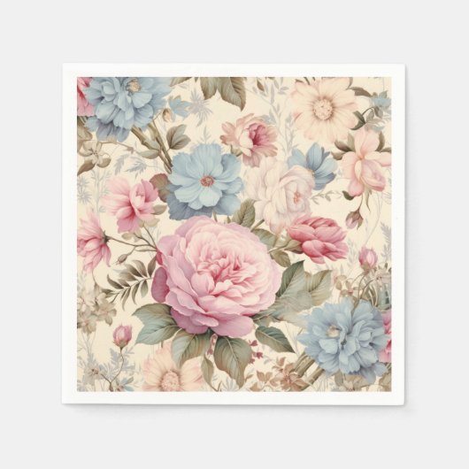 Blue Pink Floral Napkins Serviette (Vorderseite)