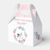 Blue Pink Floral Stork Winter Baby Dusche Geschenkschachtel (Rückseite)