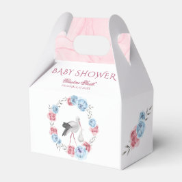 Blue Pink Floral Stork Winter Baby Dusche Geschenkschachtel