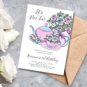 Blue Pink Floral Tee Party Geburtstagsparty Einladung