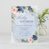Blue & Pink Floral Watercolor Babydusche Einladung (Stehend Vorderseite)