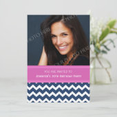 Blue Pink Foto 30. Geburtstag Party Einladungen (Stehend Vorderseite)