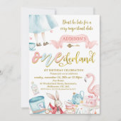 Blue Pink Foto Alice in Onederland 1. Geburtstag Einladung (Vorderseite)