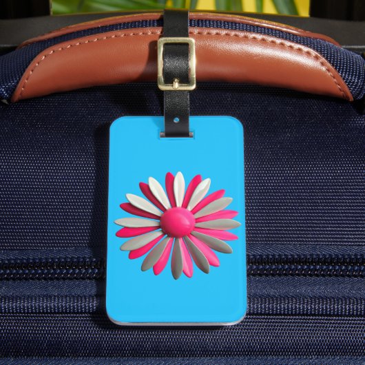 Blue Pink Funky MOD Retro Daisy Blume Mode Gepäckanhänger (Vorderseite Insitu 2)