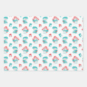Blue Pink Funny Snowmen Pattern Kinder Weihnachten Geschenkpapier Set (Vorderseite 3)