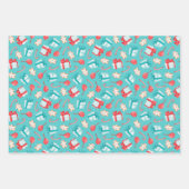 Blue Pink Funny Snowmen Pattern Kinder Weihnachten Geschenkpapier Set (Vorderseite 2)